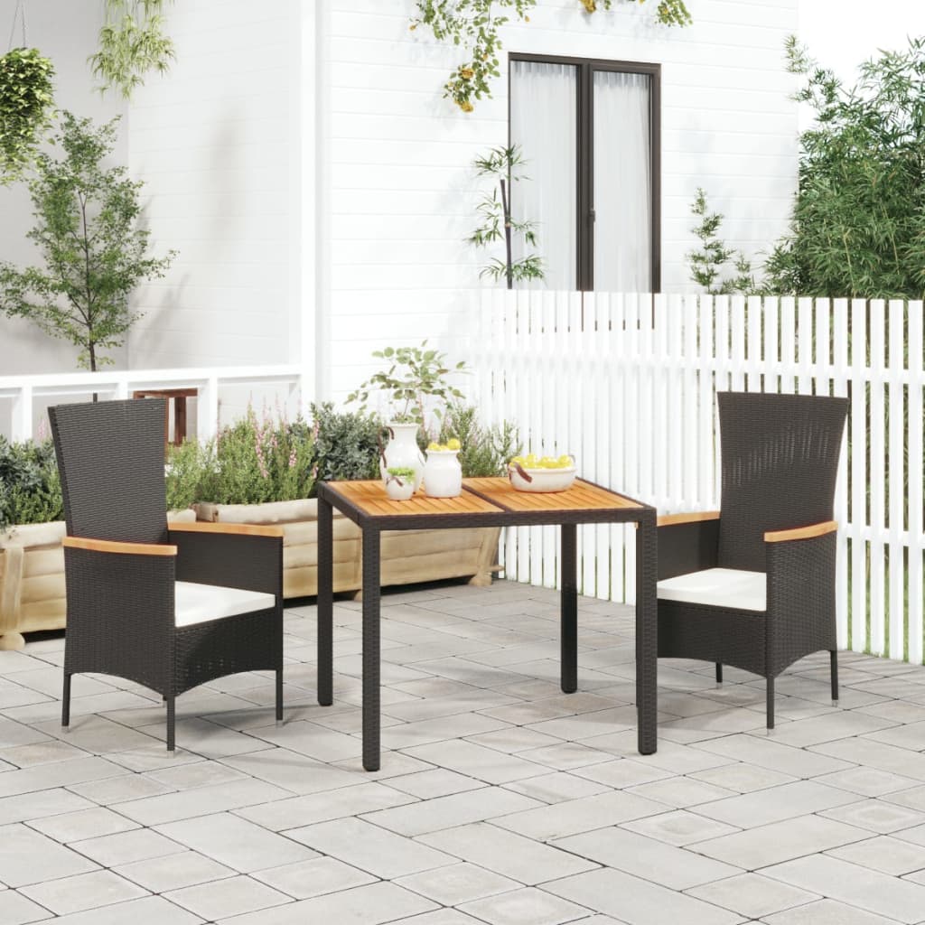 Garden dining room set with 3 pcs black cushions