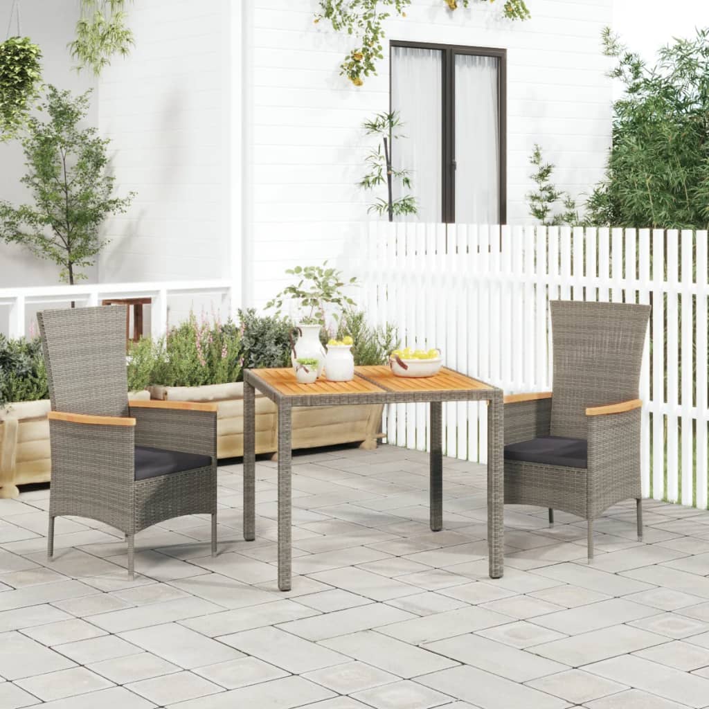 3 pc garden dining room set with gray cushions