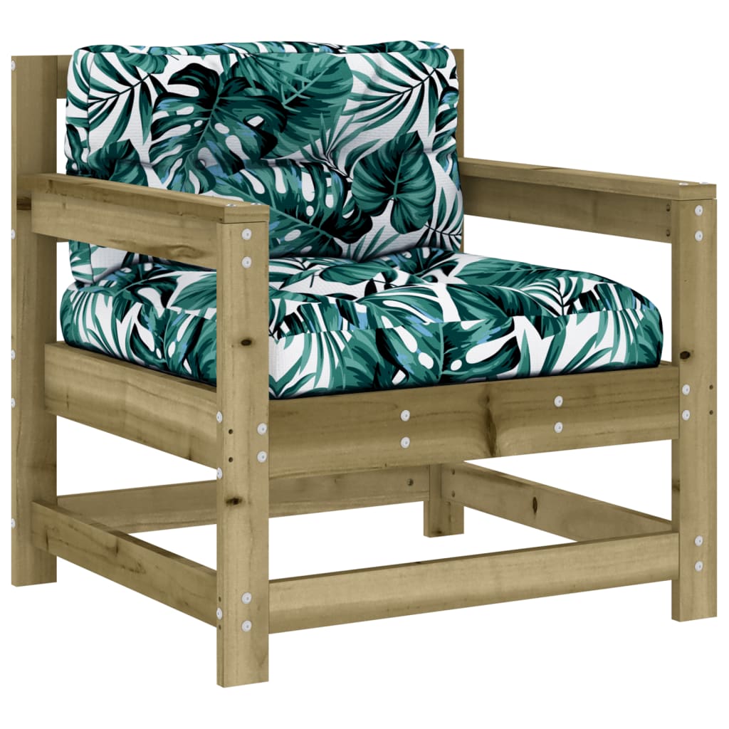 Set di 2 sedie da giardino con cuscini in legno di pino impregnato