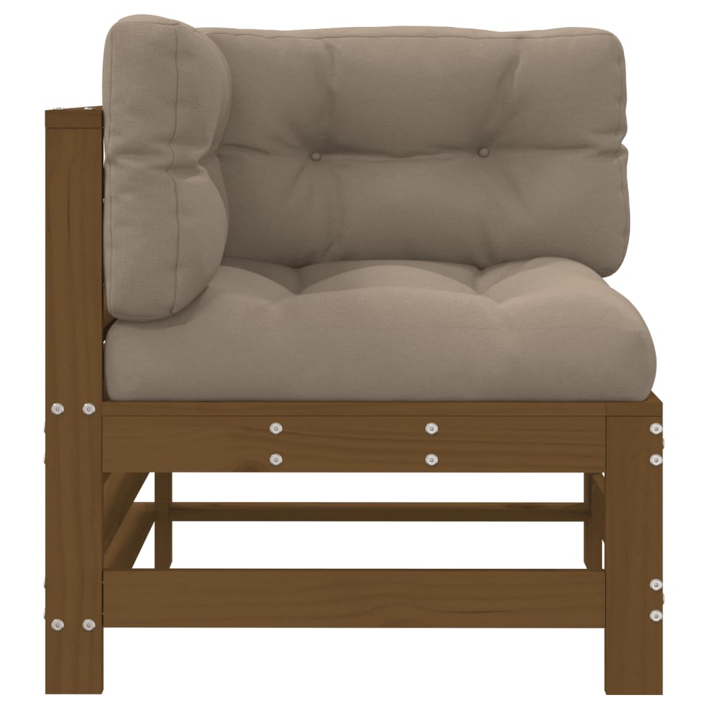 Canapé d'angle avec coussins marron miel bois de pin solide