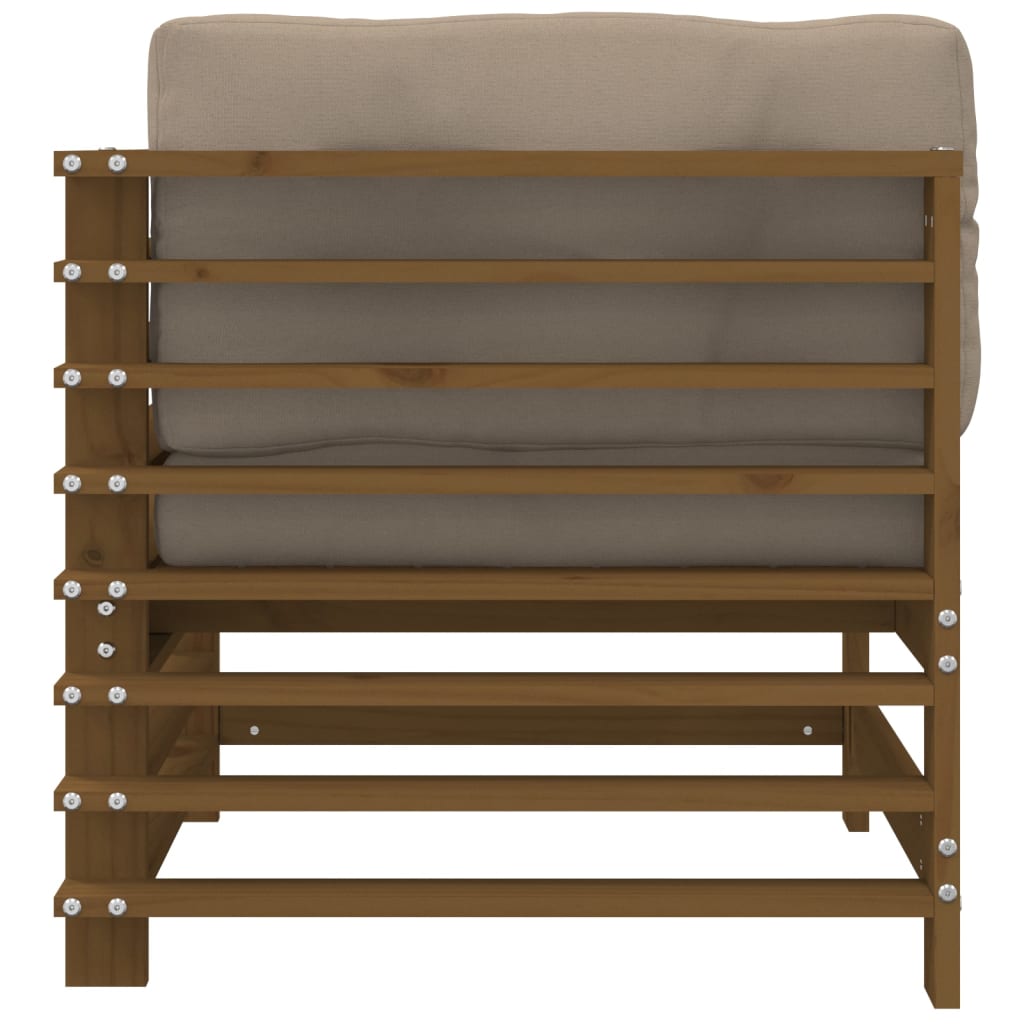Corner sofa with brown cushions honey solid pine wood