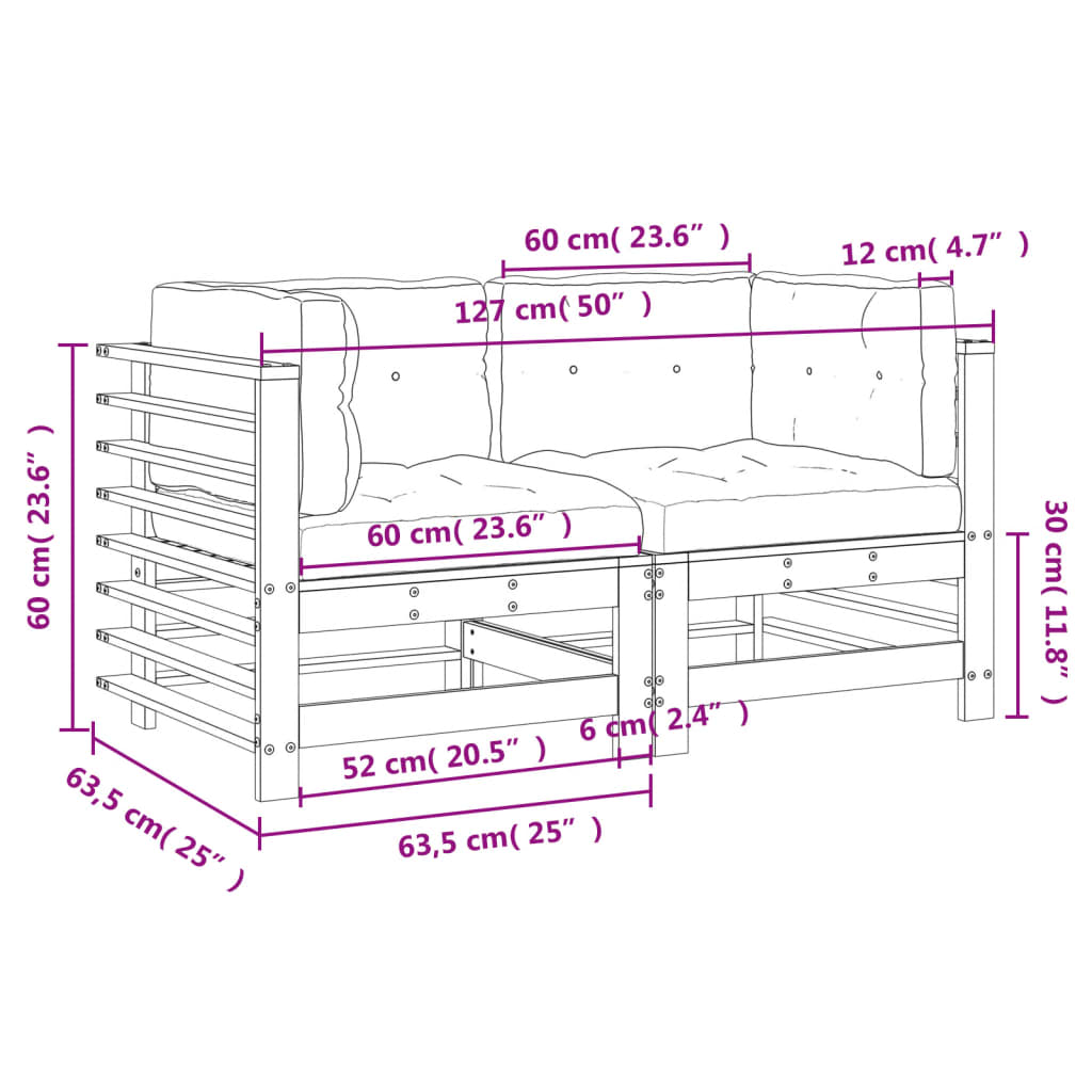 Corner sofas and cushions 2pcs Brown Honey Solid Pine Wood