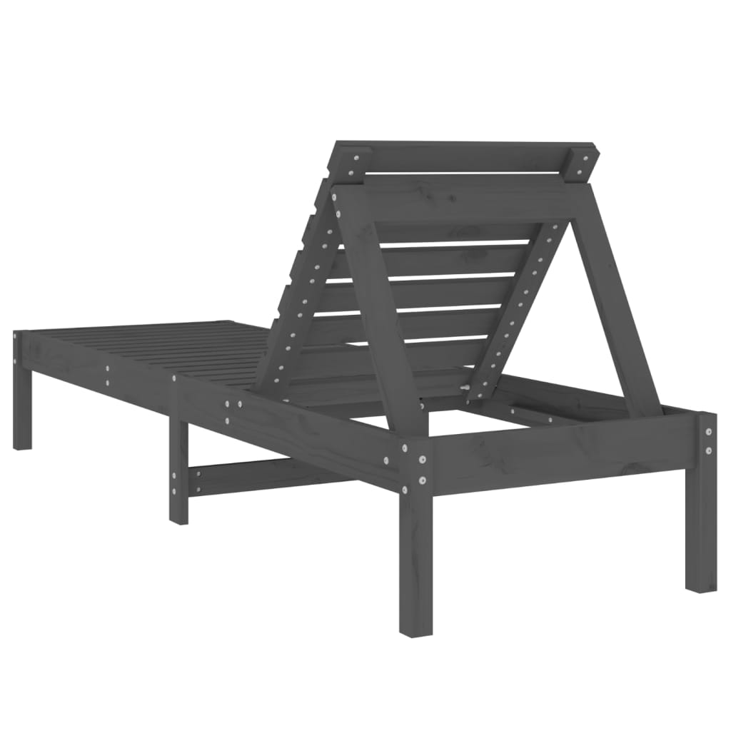 Gray long chair 199.5x60x74 cm solid pine wood