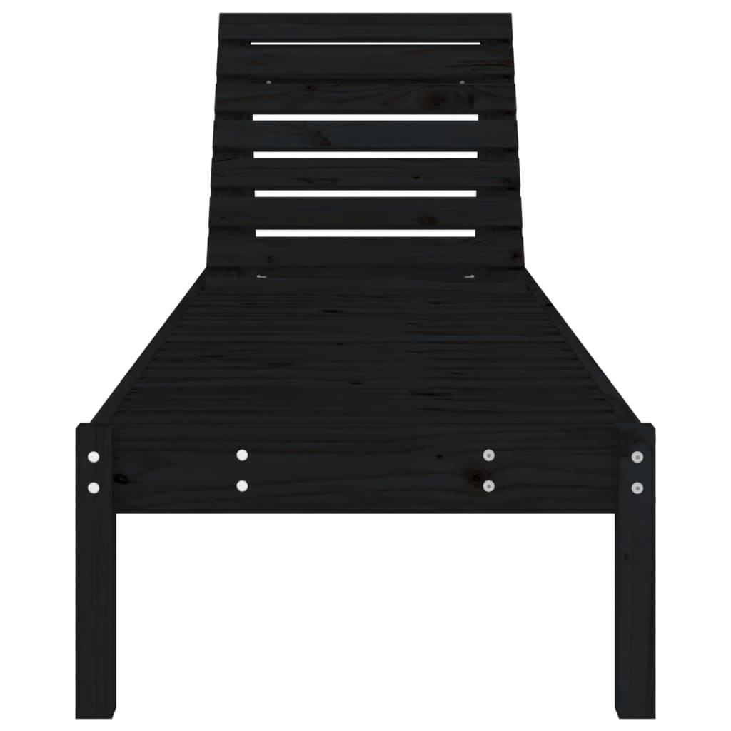 Chaise longue noir 199,5x60x74 cm bois massif de pin