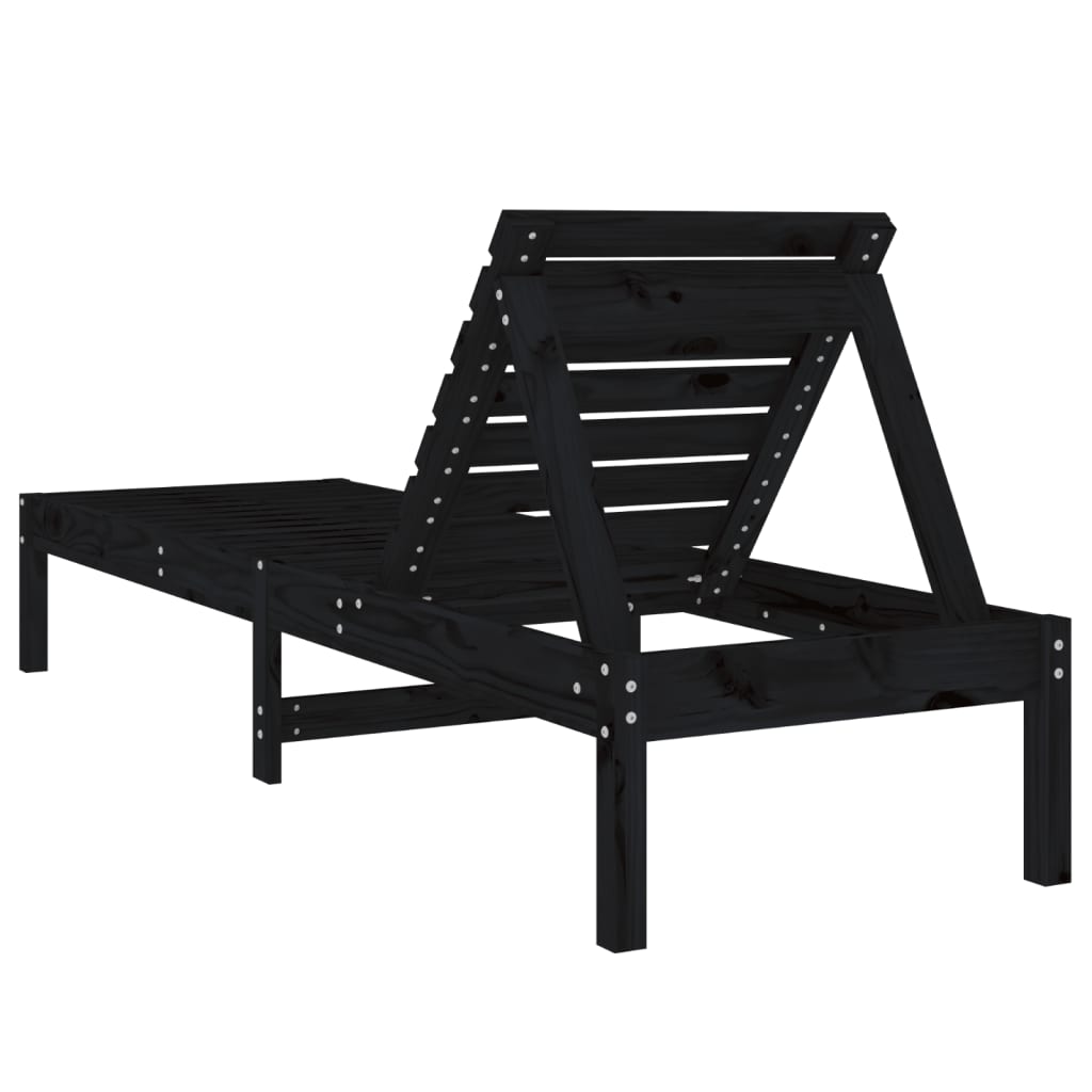 Black long chair 199.5x60x74 cm solid pine wood