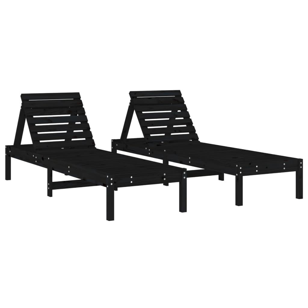Long chairs 2 pcs black 199.5x60x74 cm solid pine wood
