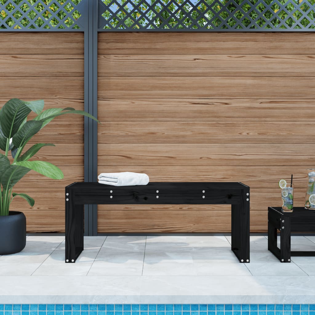 Black garden bench 110x38x45 cm solid pine wood