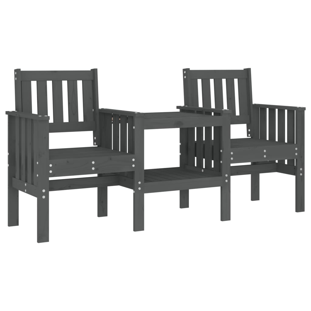 Garden bench with 2 -seater Gray Solid Wood Pine Wood