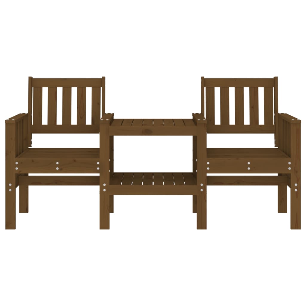Garden bench with table 2 places brown honey solid pine wood