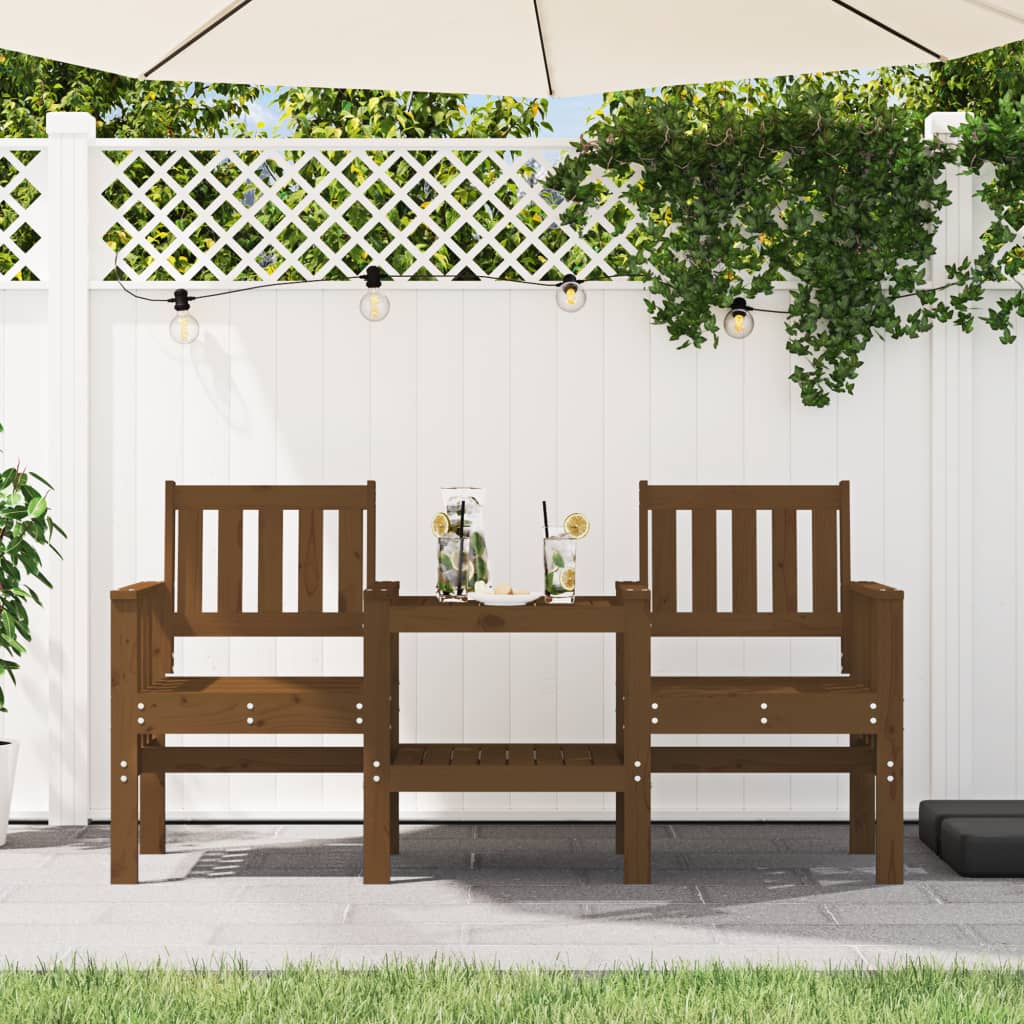 Panca da giardino con tavolo a 2 posti in legno di pino massiccio marrone miele