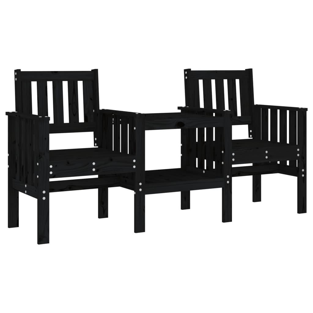 Garden bench with table 2 places black pine solid wood