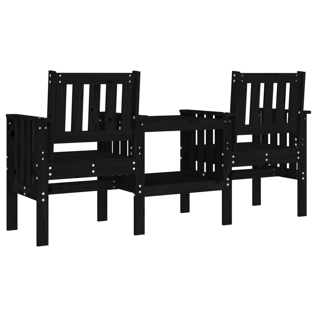Garden bench with table 2 places black pine solid wood