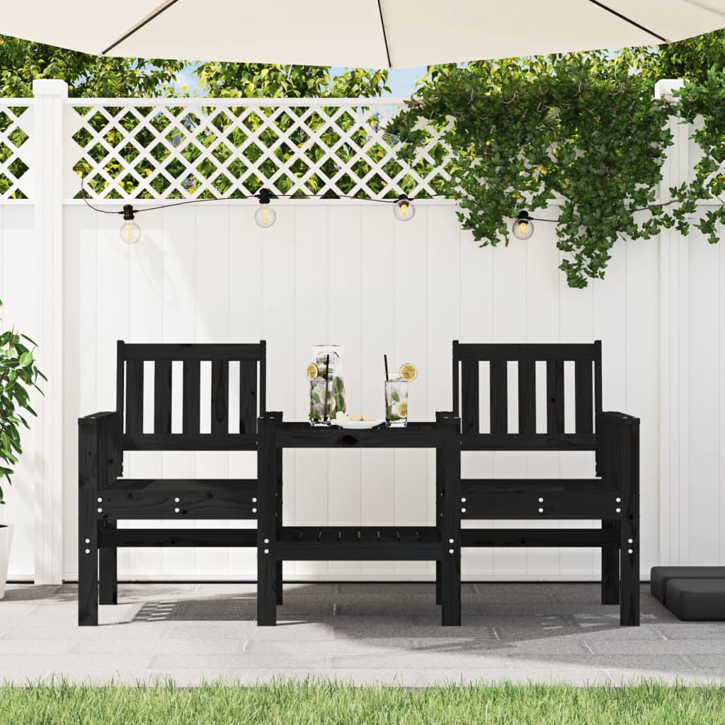 Panca da giardino con tavolo nero a 2 posti in legno massello di pino