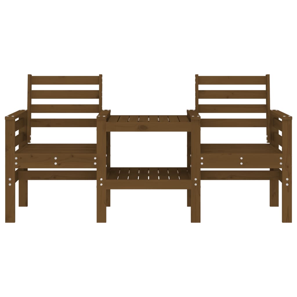 Garden bench with table 2 places brown honey solid pine wood