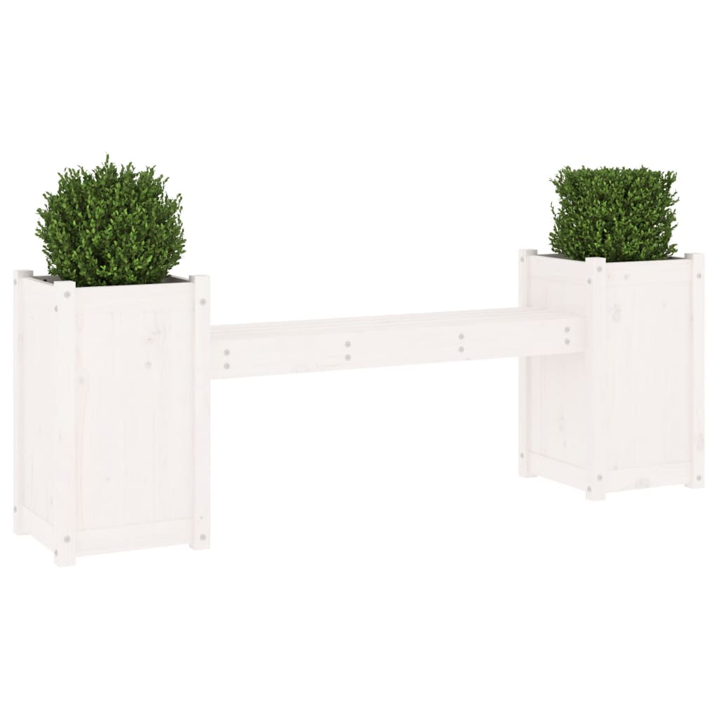 Bench with white planters 180x36x63 cm solid pine wood