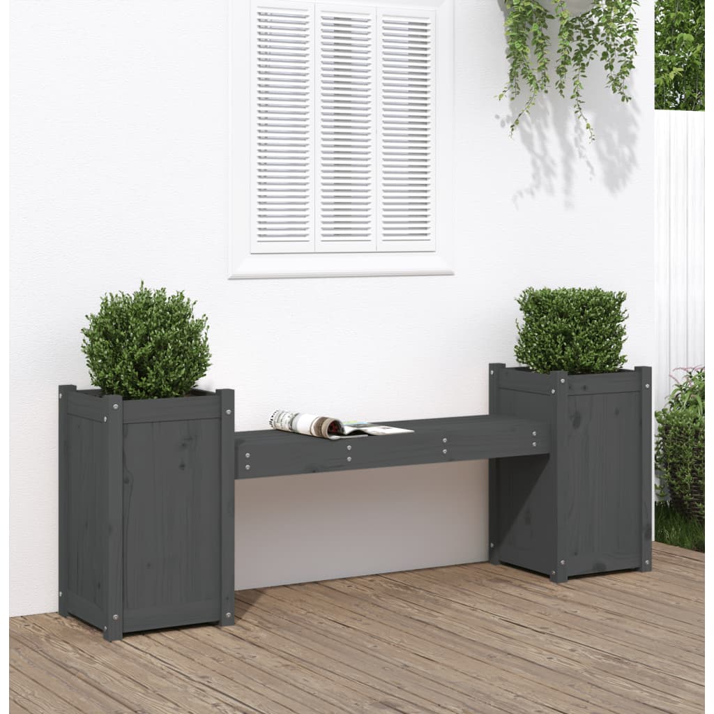 Bench with gray planters 180x36x63 cm solid pine wood