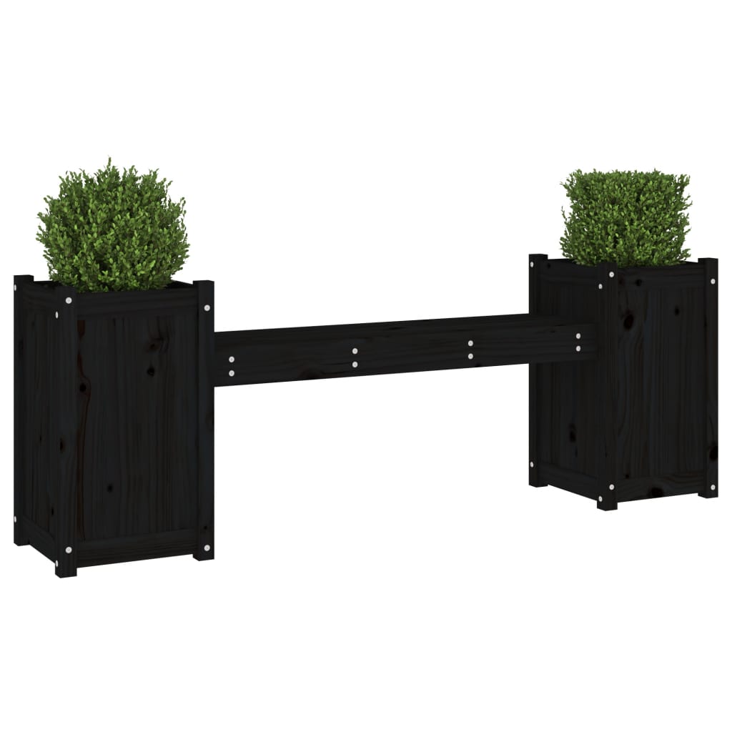 Panchina con fioriere nere 180x36x63 cm in legno di pino solido
