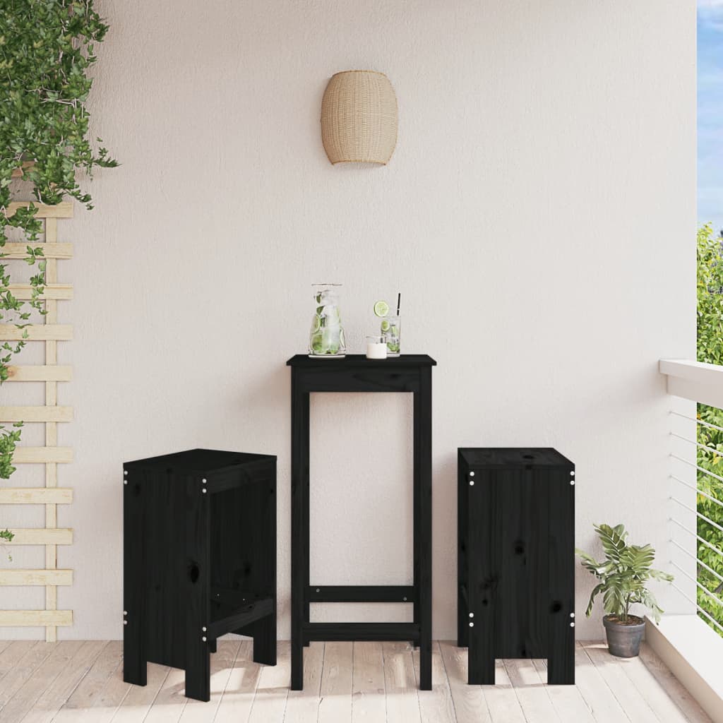 Bar stools 2 pcs black 40x36x75 cm solid pine wood