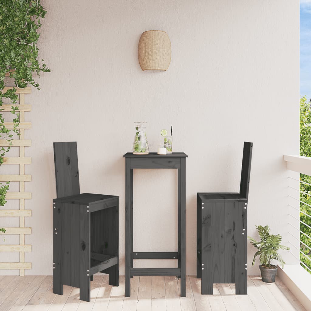 2 pcs gray bar stools 40x42x120 cm solid pine wood