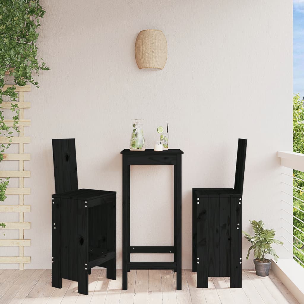 Bar stools 2 pcs black 40x42x120 cm solid pine wood