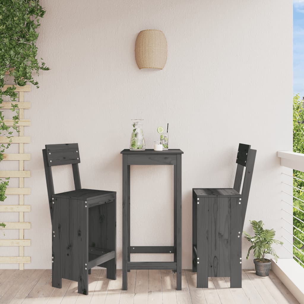 2 pcs gray bar stools 40x48,5x115.5 cm solid pine wood
