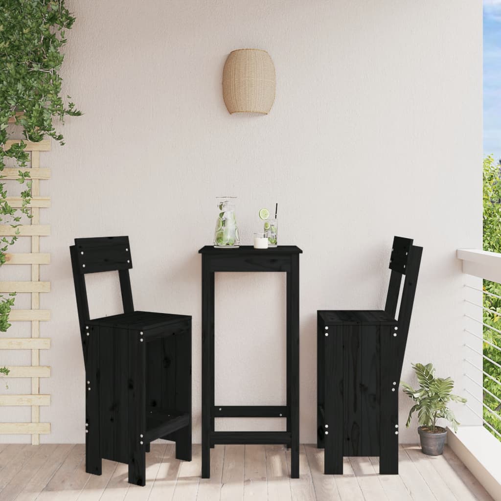 2 pcs black bar stools 40x48,5x115.5 cm solid pine wood