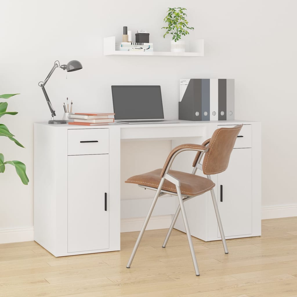 Office with white engineering wood cabinet