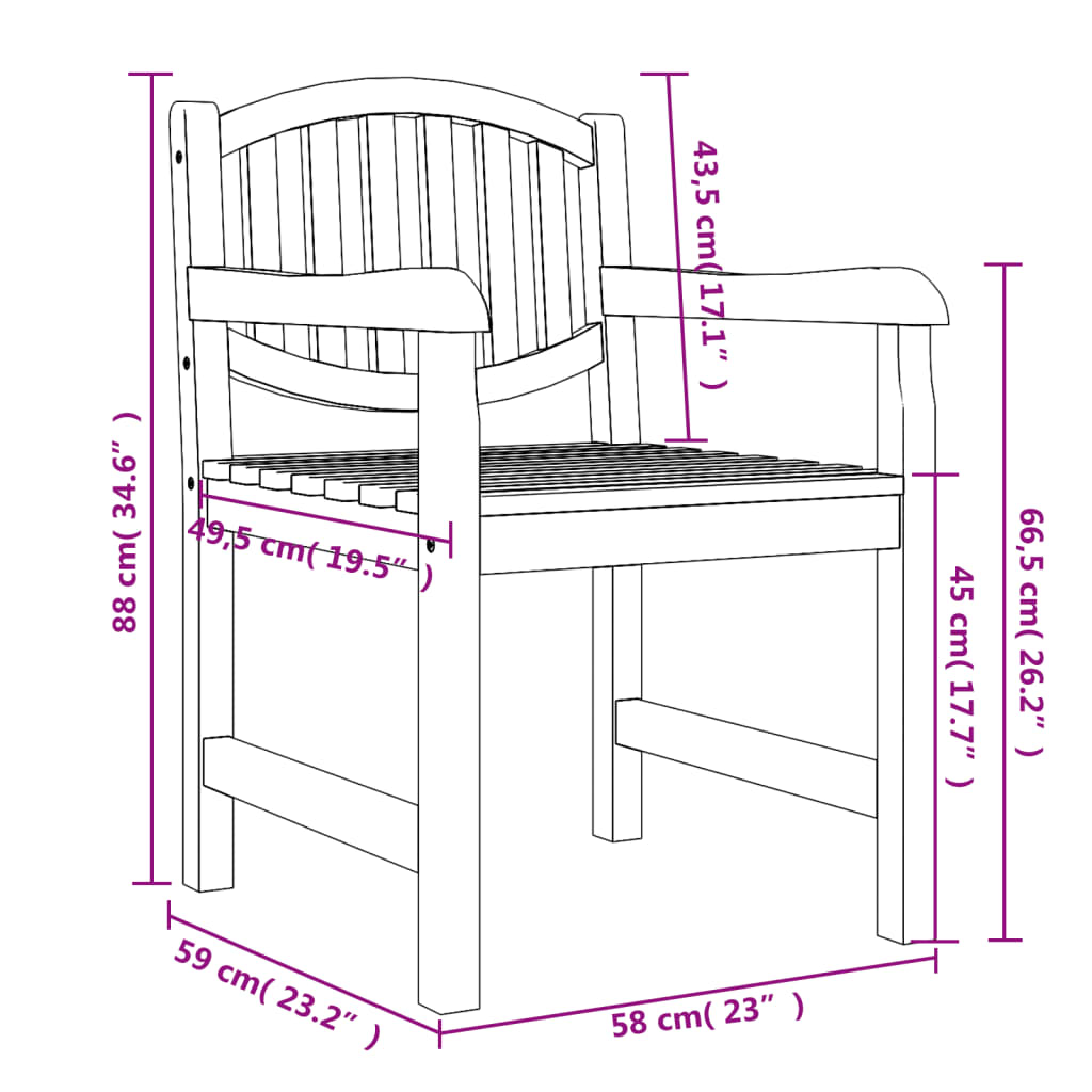 Set di 2 sedie da giardino 58x59x88 cm in legno massello di teak