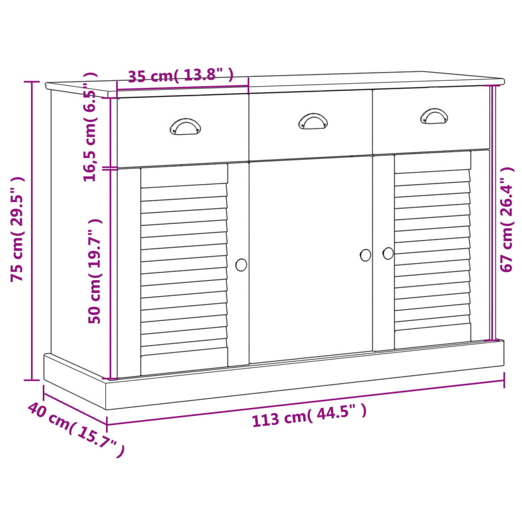 Credenza con cassetti VIGO 113x40x75 cm in legno massello di pino grigio