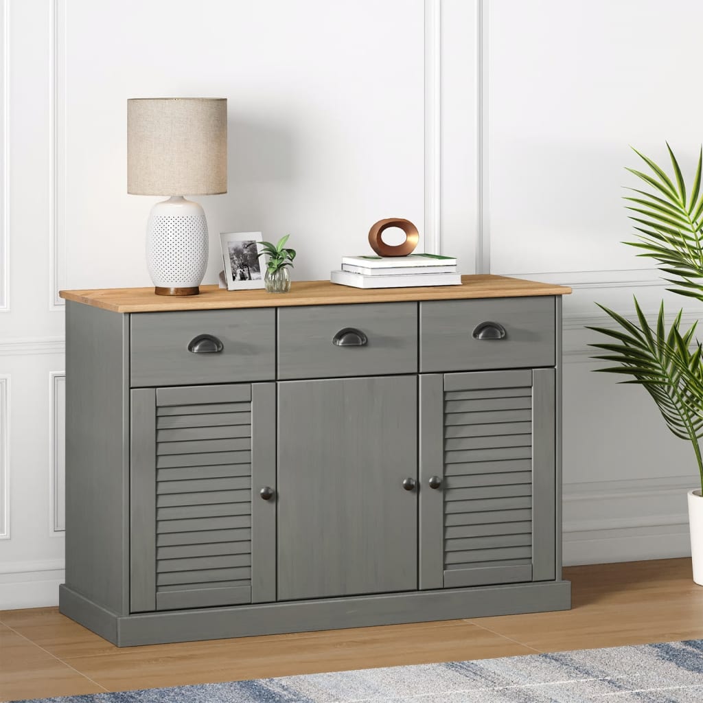 Buffet with vigo drawers 113x40x75 cm Gray Solid Pin Wood