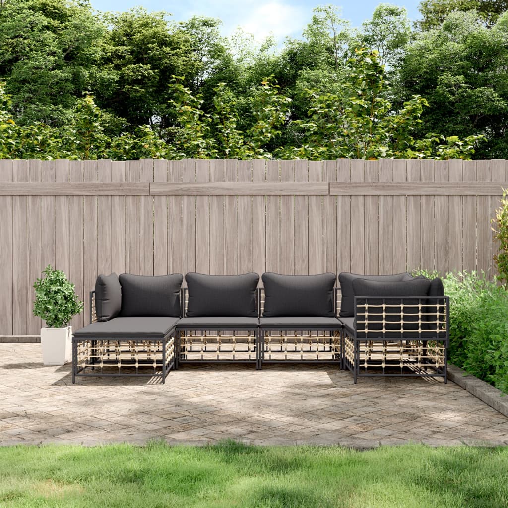 6 pcs garden furniture with braided resin anthracite cushions