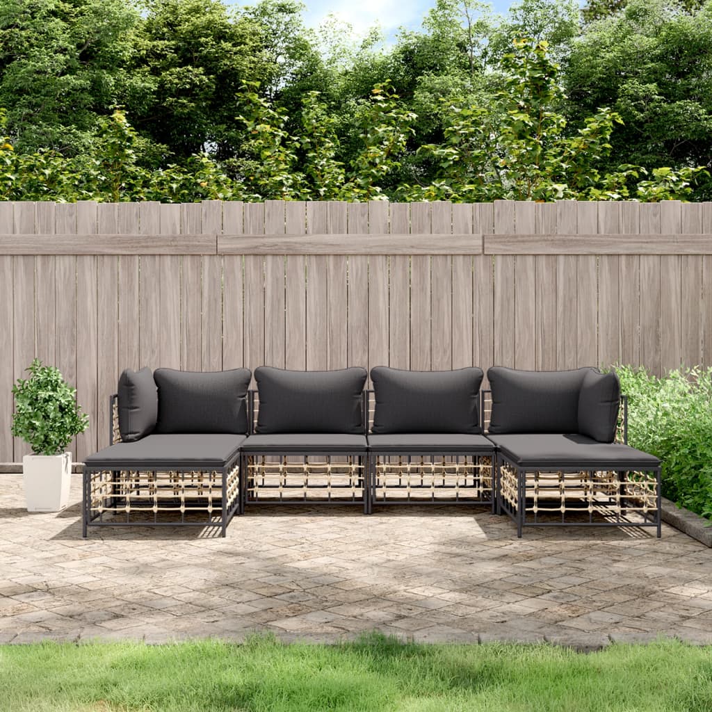 6 pcs garden furniture with braided resin anthracite cushions