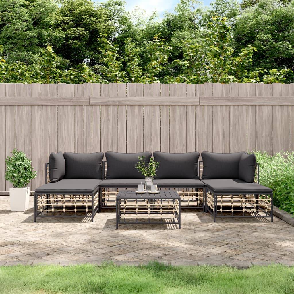 7 pcs garden furniture with braided resin anthracite cushions