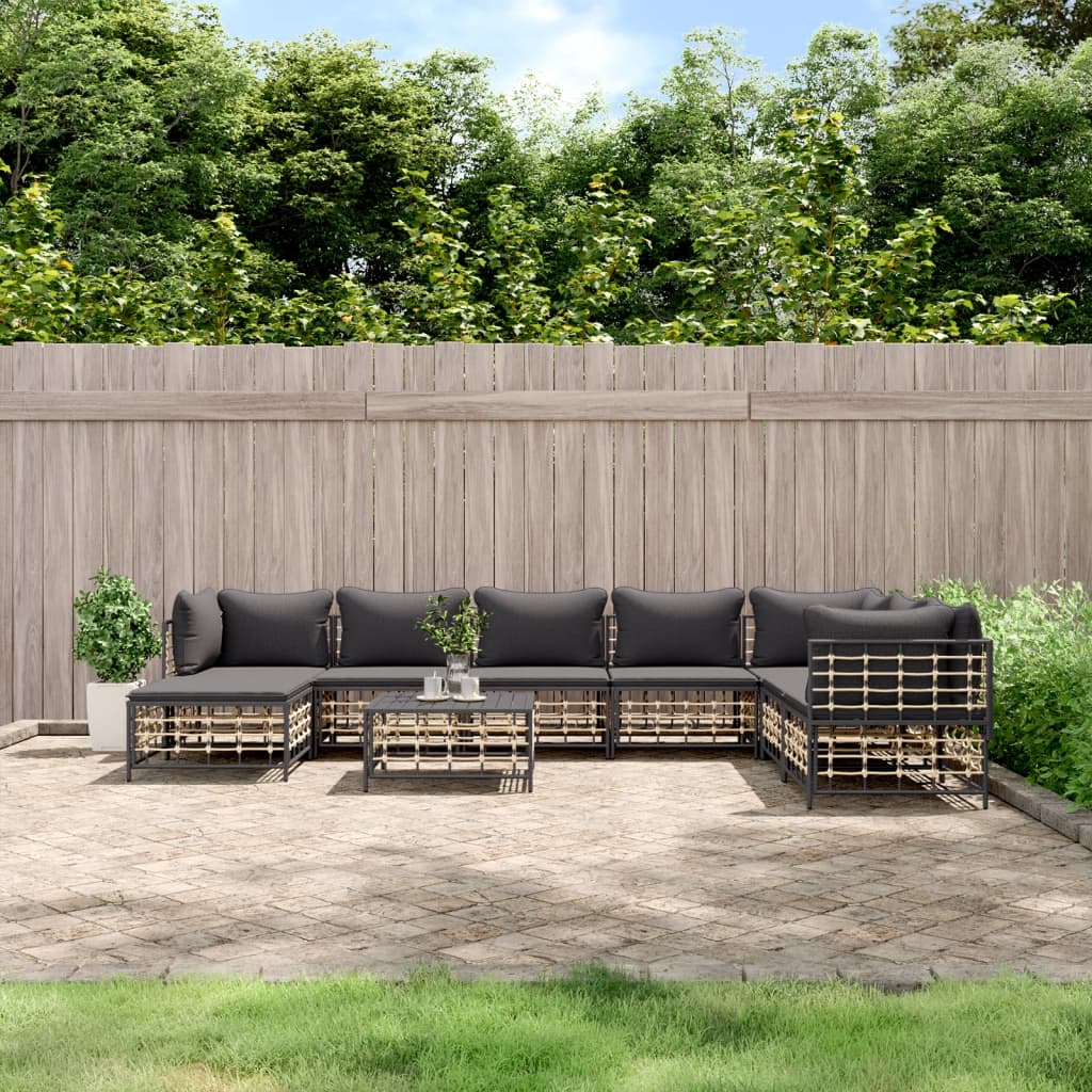 9 pcs garden furniture with braided resin anthracite cushions