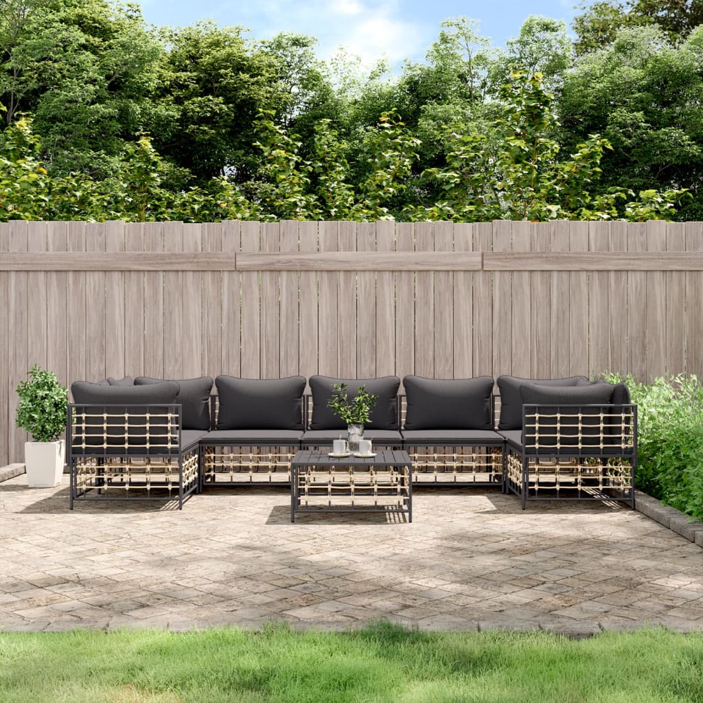 8 pcs garden furniture with braided resin anthracite cushions