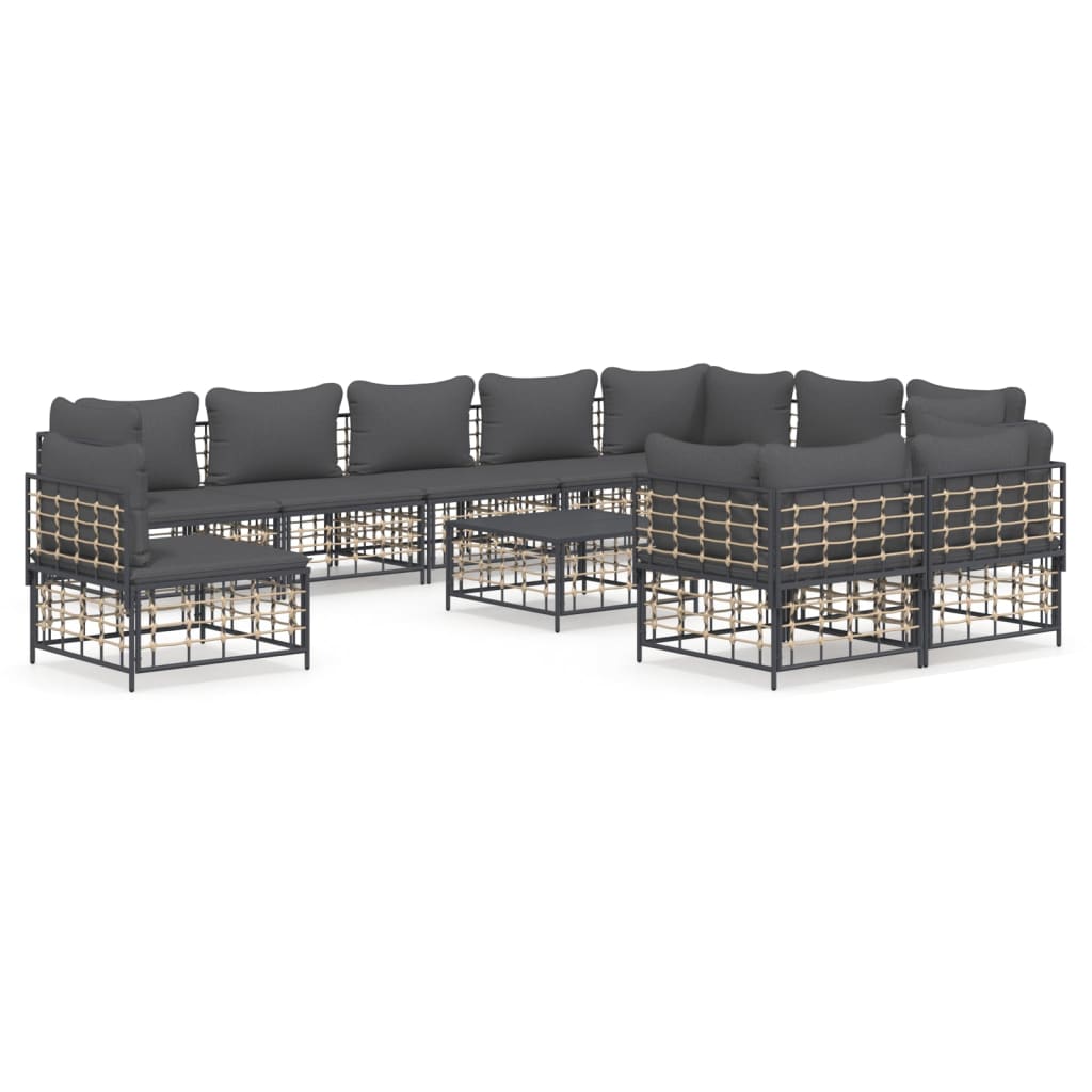 Garden furniture 11 pcs with braided resin anthracite cushions