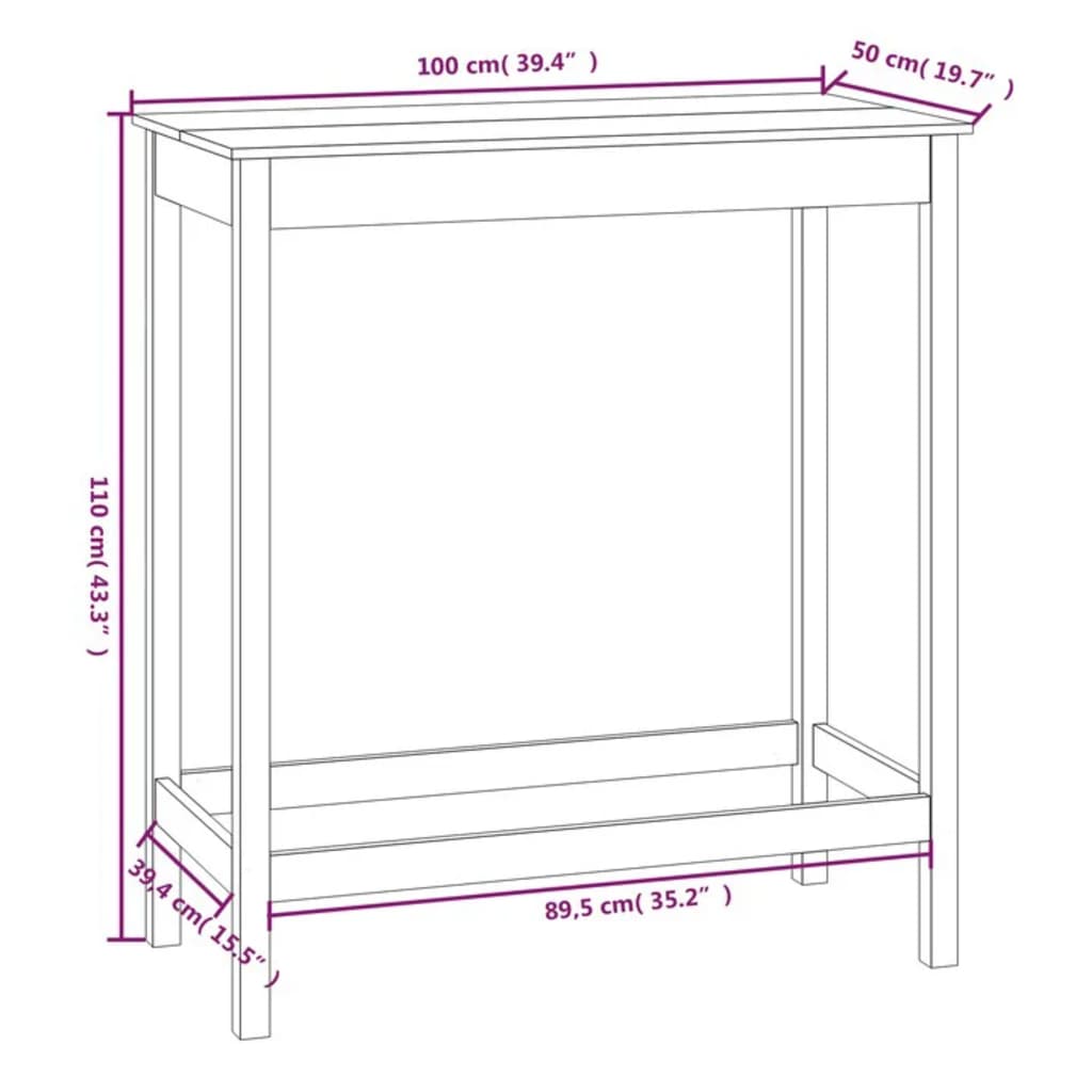Balken Tabelle 100x50x110 cm Festkieferholz
