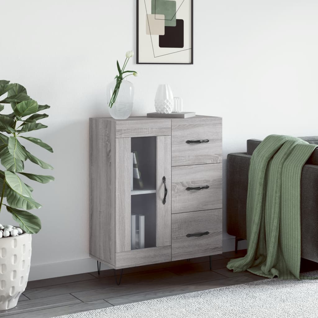 Credenza Sonoma grigia 69,5x34x90 cm in derivati ​​del legno