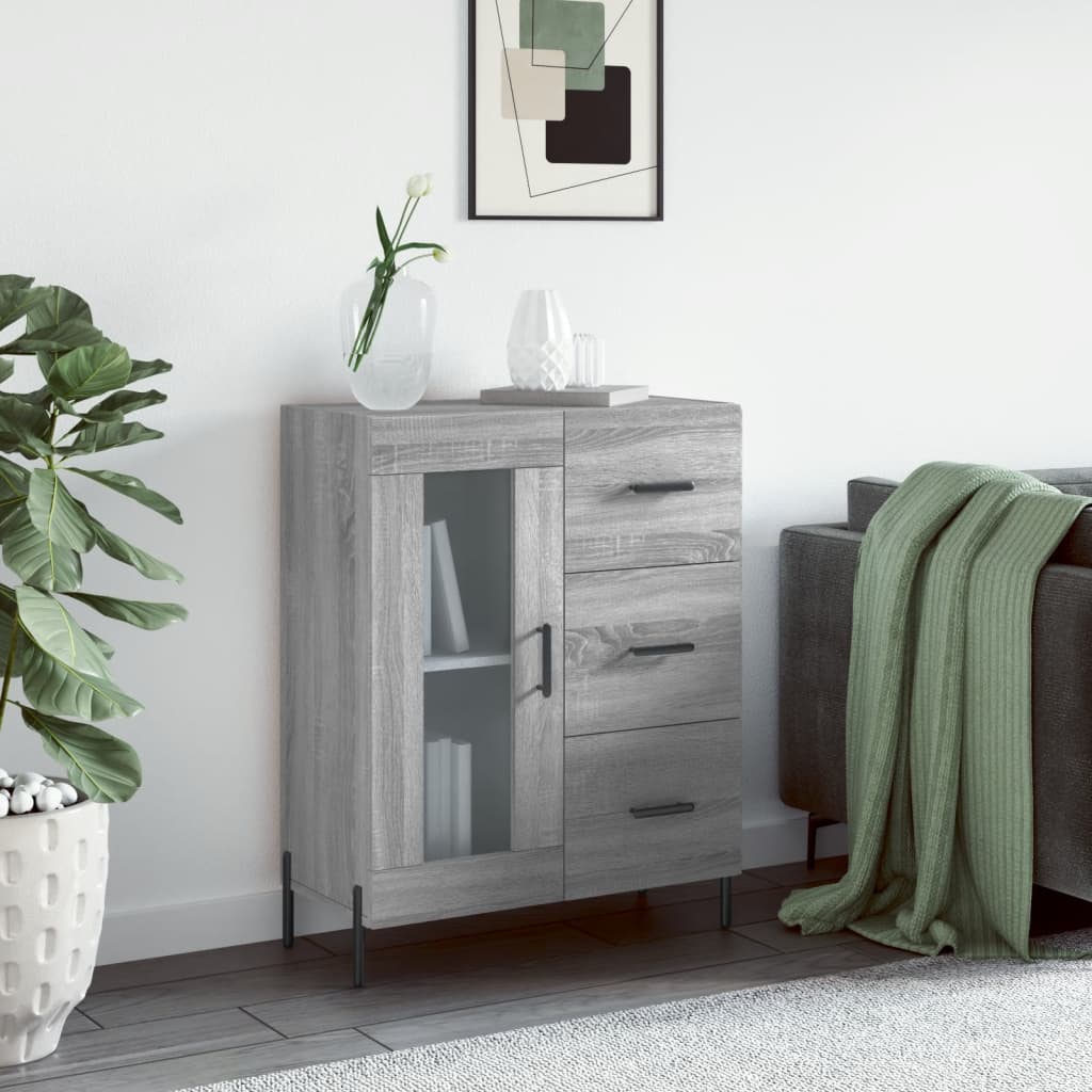 Credenza Sonoma grigia 69,5x34x90 cm in derivati ​​del legno