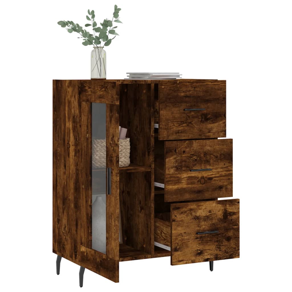 Buffet chêne fumé 69,5x34x90 cm bois d'ingénierie