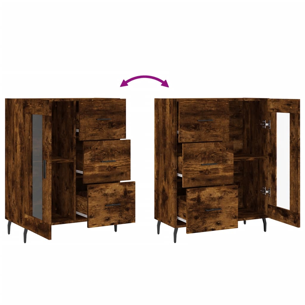 Buffet chêne fumé 69,5x34x90 cm bois d'ingénierie