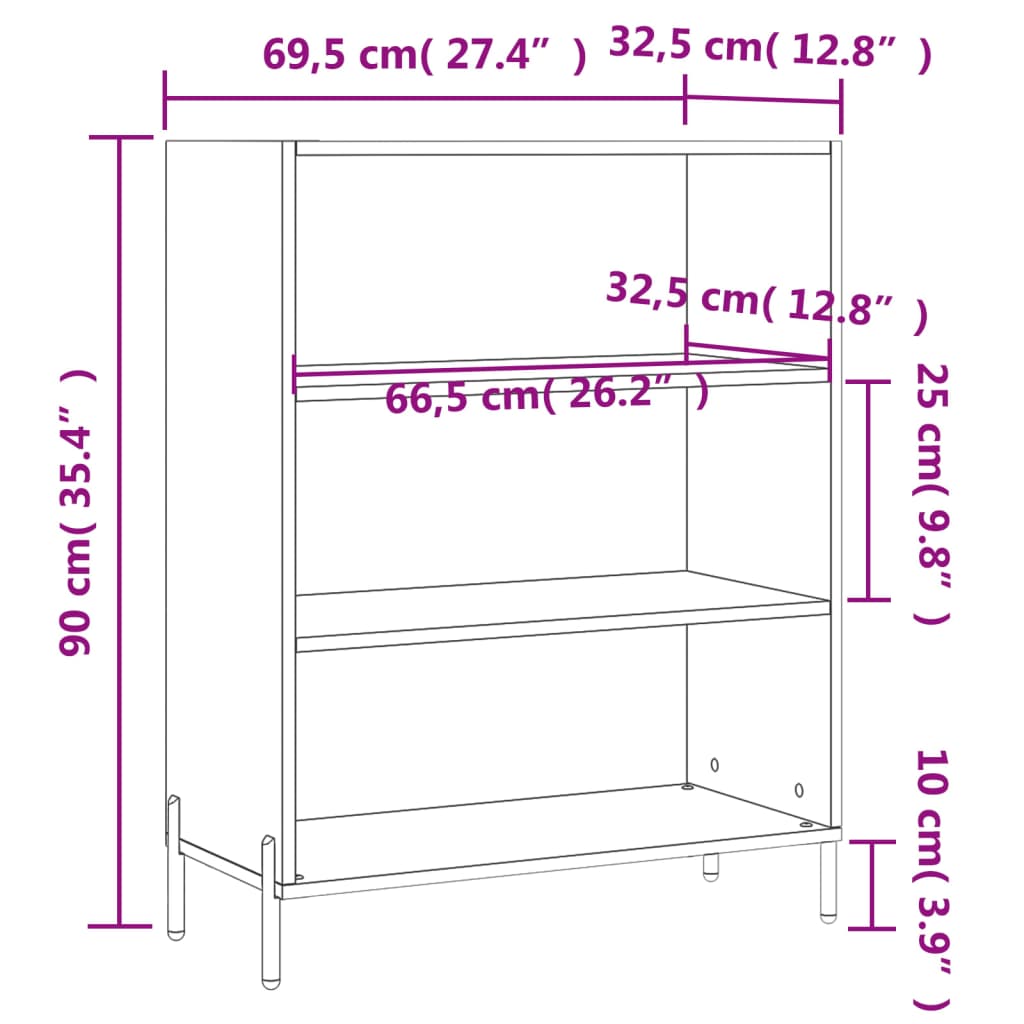 Weißer Regalschrank 69.5x32.5x90 cm Ingenieurholz Holz