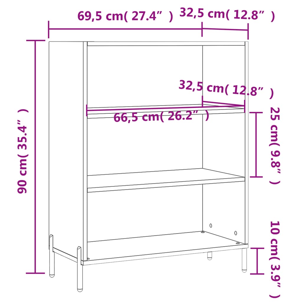 Schwarzer Regalschrank 69.5x32.5x90 cm Ingenieurholz Holz