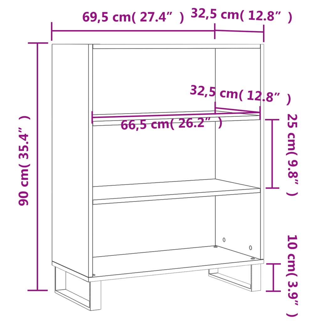 Mobile a scaffale bianco lucido 69,5x32,5x90 cm