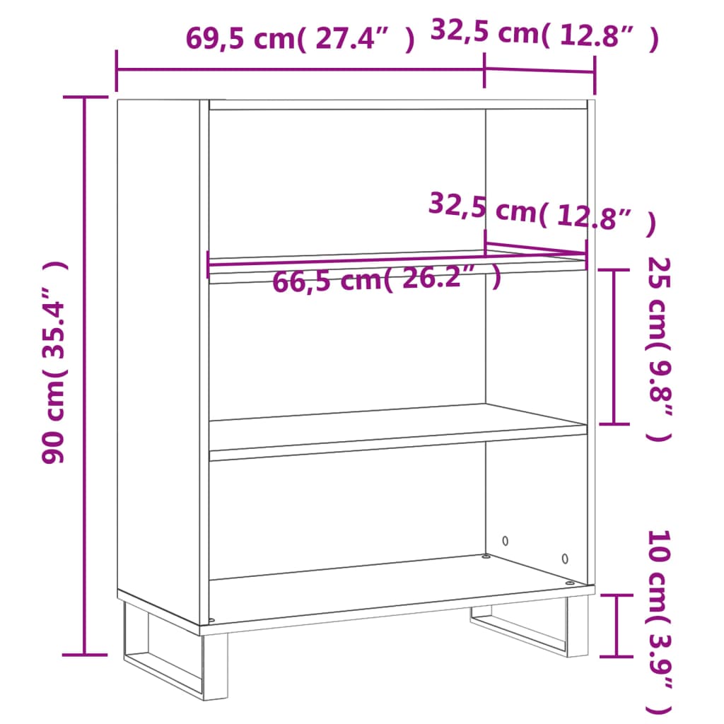 Smoked oak shelves 69.5x32.5x90 cm Engineering wood