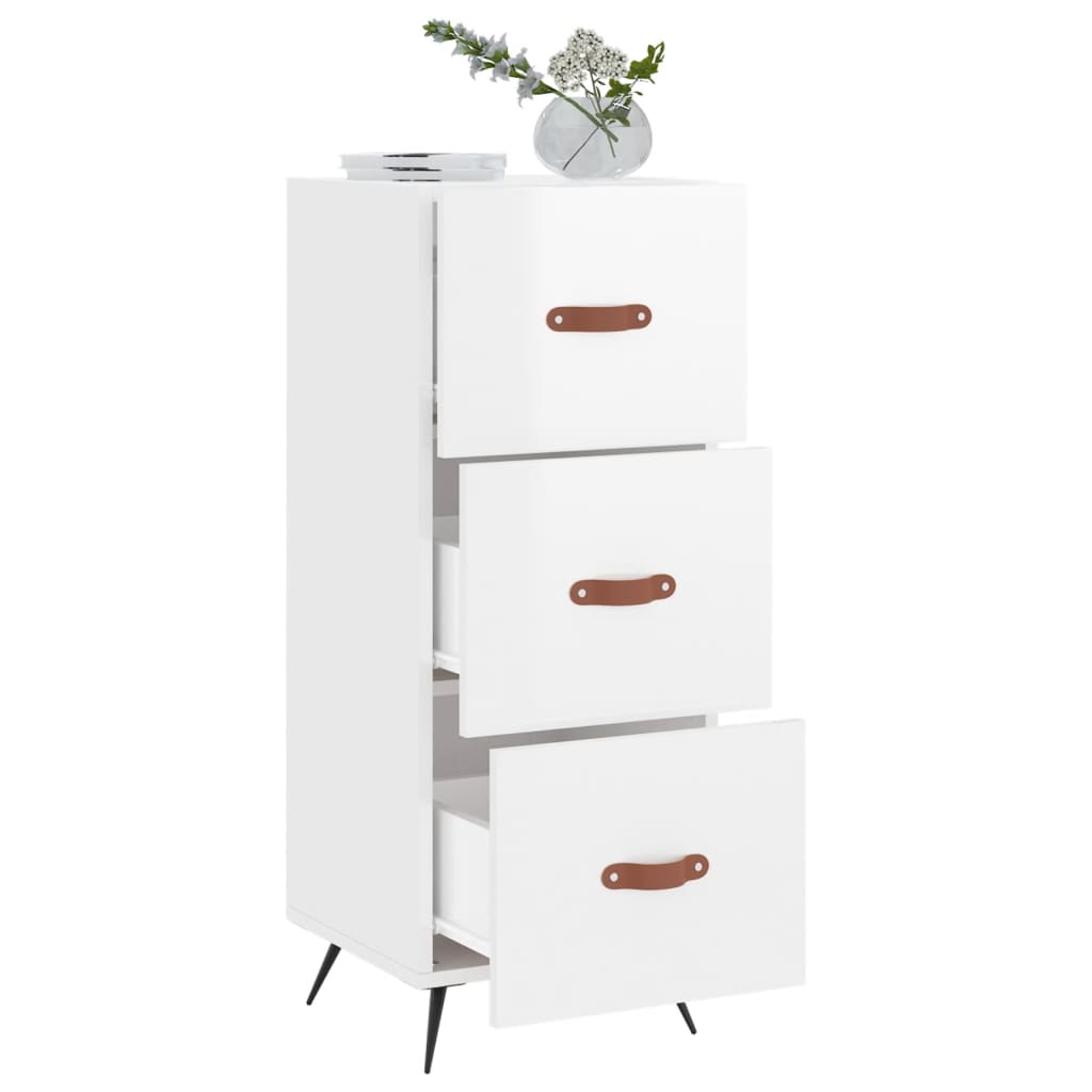 Buffet Blanc brillant 34,5x34x90 cm Bois d'ingénierie