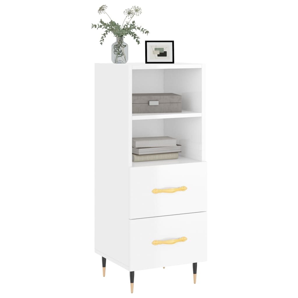 Buffet Blanc brillant 34,5x34x90 cm Bois d'ingénierie