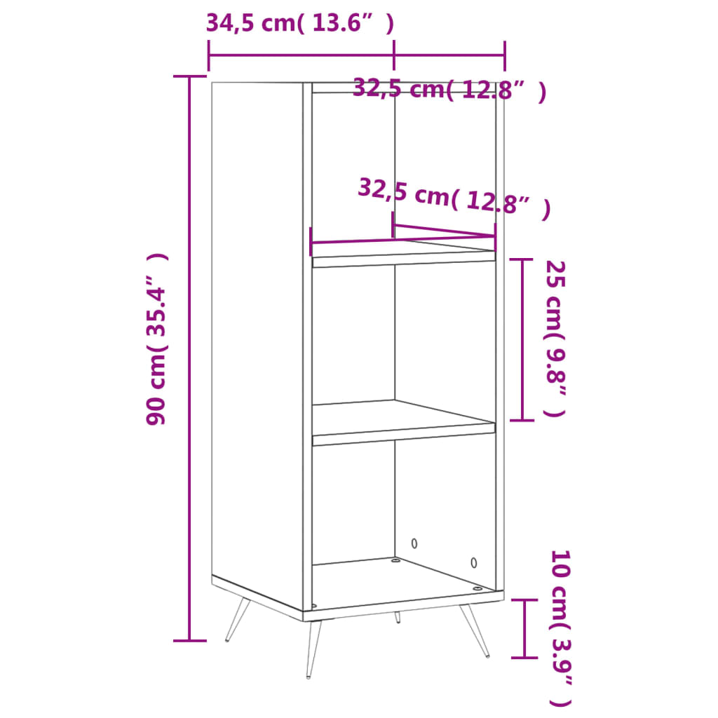 White shelving cabinet 34.5x32.5x90 cm Engineering wood