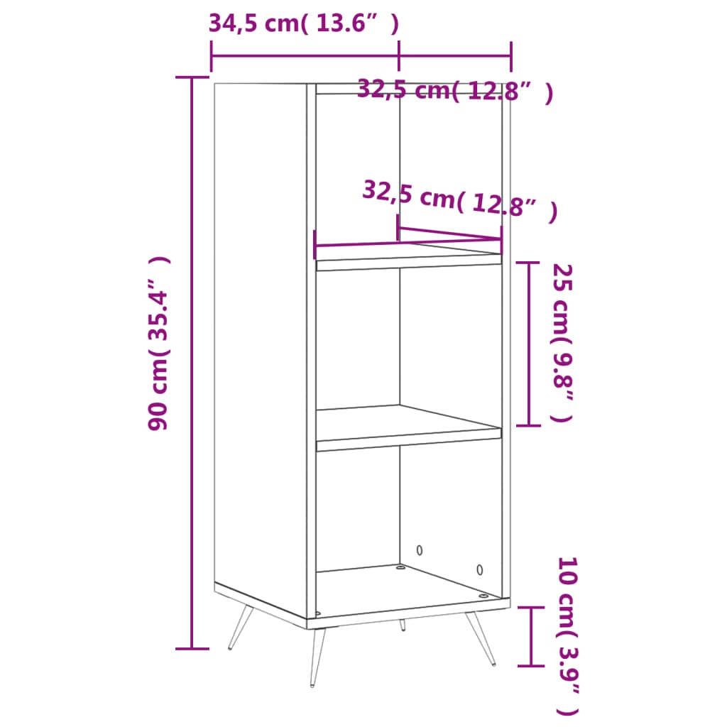 Shiny white shelves cabinet 34.5x32.5x90 cm