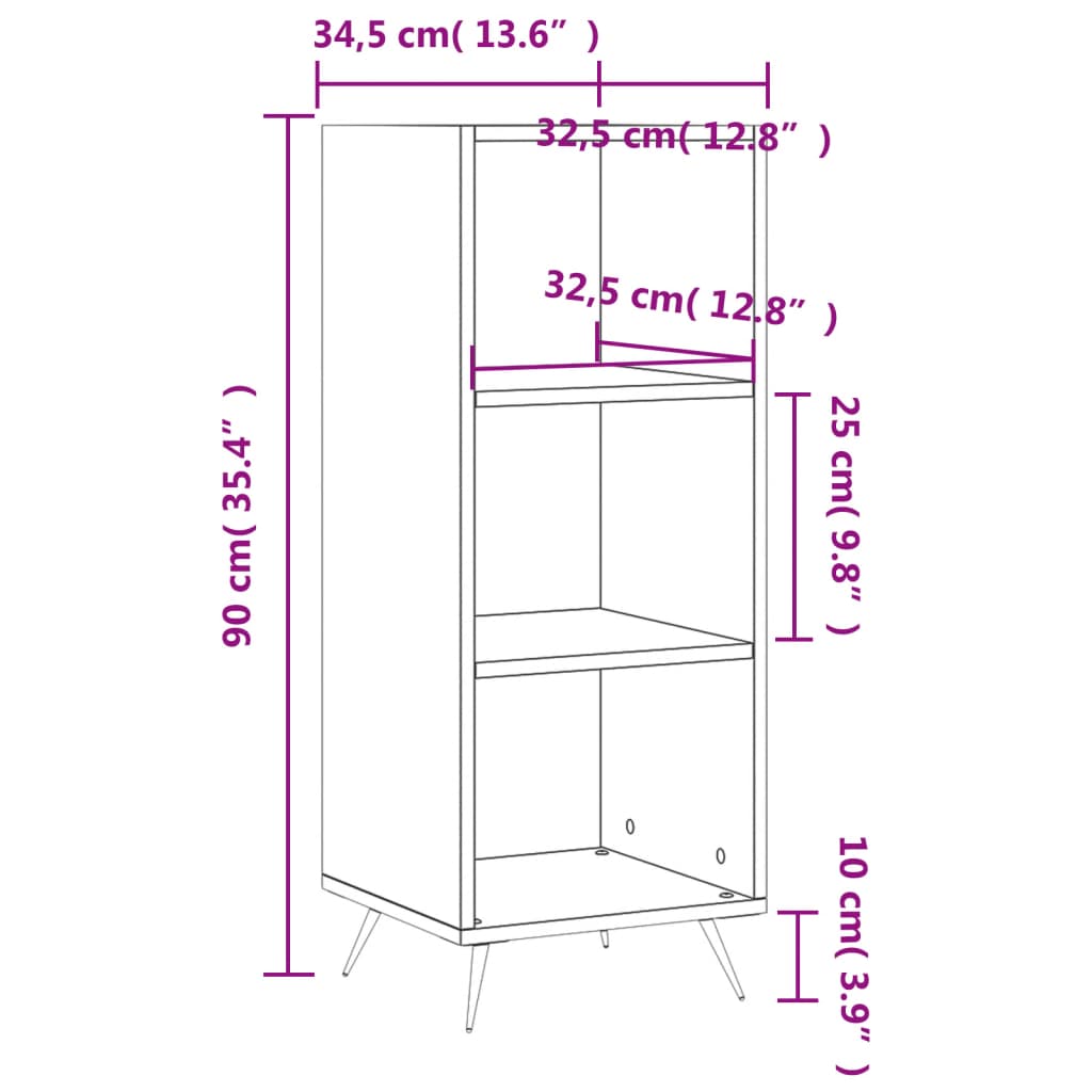 Armoire à étagères gris béton 34,5x32,5x90 cm bois d'ingénierie